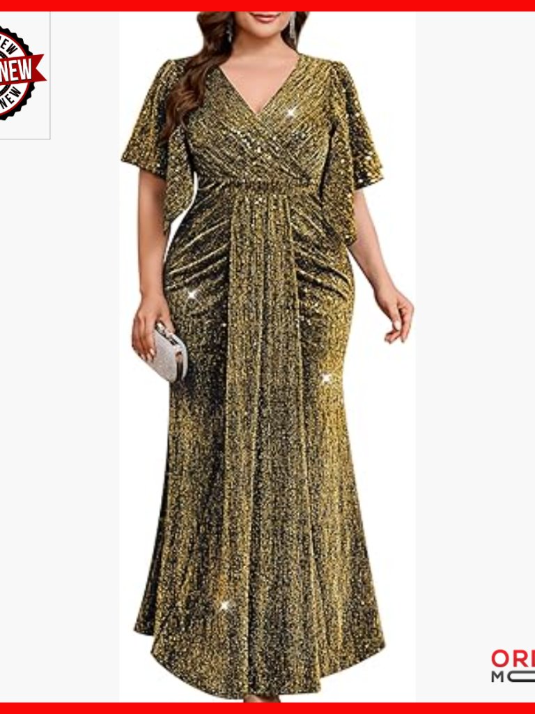 Plus Size Formal Sequin Ruched Draped Mermaid Gown Black Tie Dress